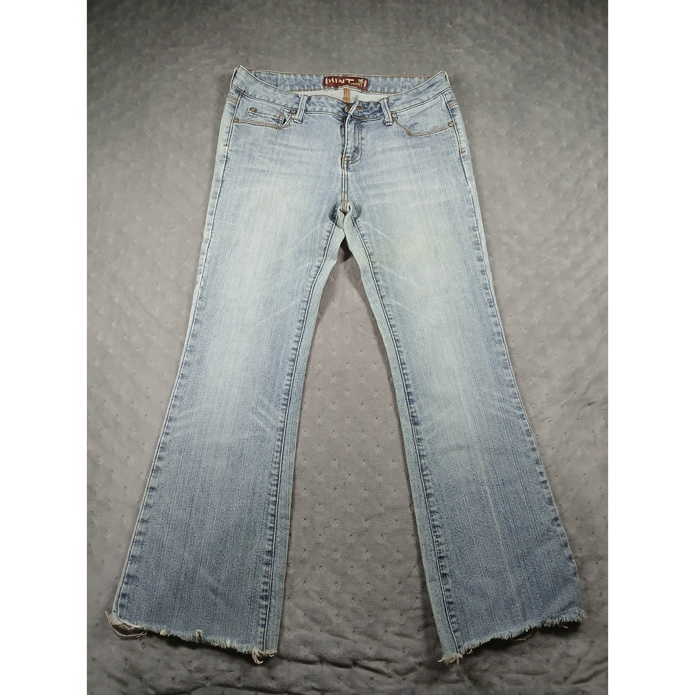 Hint Jeans Womens Light Wash Mid Rise Flare Leg Frayed Hem Denim Blue Size 11/12
